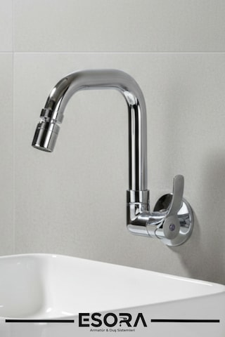 360 Oynar Başlıklı Duvardan Tek Su Mutfak - Banyo Ve Lavabo Bataryası Krom