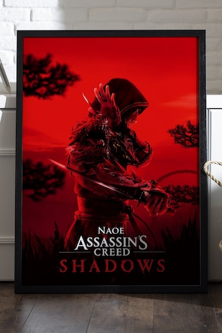 Assassin's Creed Shadows Siyah Ahşap Çerçeveli Poster, Dekoratif Oyun Duvar Tablosu