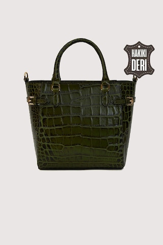 Hakiki Deri Kadın El Çantası Yeşil Kroko Smr7922 Yeşil Kroko