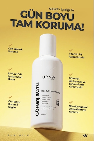 Uraw Gözenek Sıkılaştırıcı ve Leke Karşıtı Pdrn+ İçerikli Güneş Sütü Sprey SPF50+ 125 ML