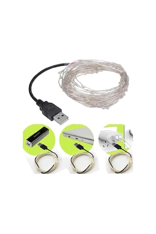 Beyaz Renk 10 Metre Usbli Tel Peri Led Ip Dekoratif Süs Işık Yılbaşı Süsü