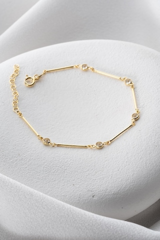 925 Ayar Gümüş Gold Kaplama Zirkon Taşlı Çubuk Model Bileklik Gümüş - Altın