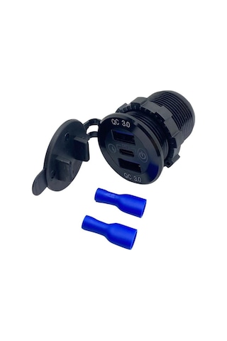 12v-24v Telefon Şarj Cihazı Usb X2+type-c 3 A Off-on Dokunmatik Mavi Işık 28 Mm