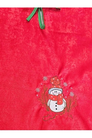 Kırmızı Kadife Kumaş Kardan Adam Nakışlı Çam Ağacı Örtüsü 95 Cm