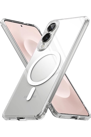 Samsung Galaxy Uyumlu S25 Edge Kılıf Magsafe Şeffaf Kapak Sert Silikon