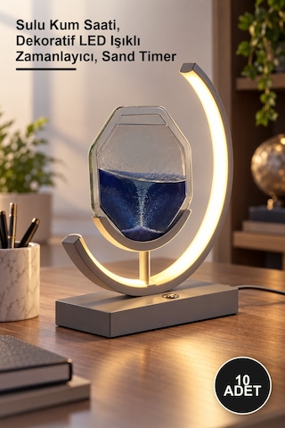 10 Adet Ledli Sulu Kumsaati Sulu Kum Saati, Dekoratif Led Işıklı Zamanlayıcı, Sand Timer Güneş