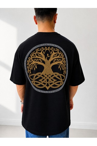 525 Oversize Sırt Baskılı Streetwear Unisex T-shirt Agac Siyah