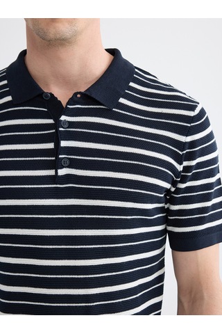 Lcwaıkıkı Classic Lacivert Polo Yaka Çizgili Erkek Triko Tişört