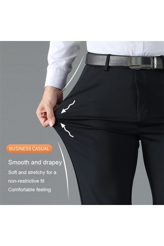 Sones Erkek Yaz İnce Günlük Pantolon Takım Pantolon Bol Düz Streç Soğuk İpek Pantolon Siyah