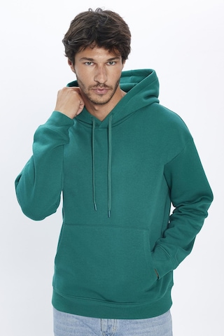 Tudors Unisex Oversize Geniş Kesim Pamuklu Yumuşak Dokulu İçi Polarlı Basic Yeşil Kapüşonlu Sweatshirt-31458-yeşil Yeşil