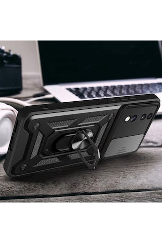 Honor 70 İle Uyumlu Kılıf Magnetik Standlı Kamera Korumalı Sürgülü Kapak