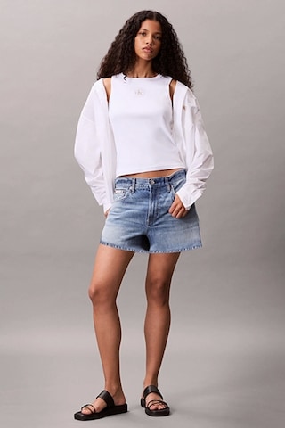 Calvin Klein Jeans Kadın Etiketli Pamuklu Fitilli Beyaz Bluz Lv047c201g-yaa Beyaz