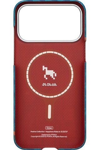 Apple Apple iPhone 17 Pro Kılıf M-safe Uyumlu Aramid Fiber Pitaka Edge Serisi Happiness Rides Kapak Mavi