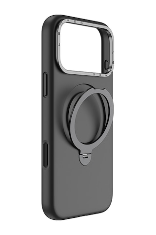 Apple Uyumlu iPhone 17 Pro Kılıf M-safe Şarj Özellikli Metal Standlı Sıvı Silikon Lenyes Ck223 Kapak Siyah Siyah