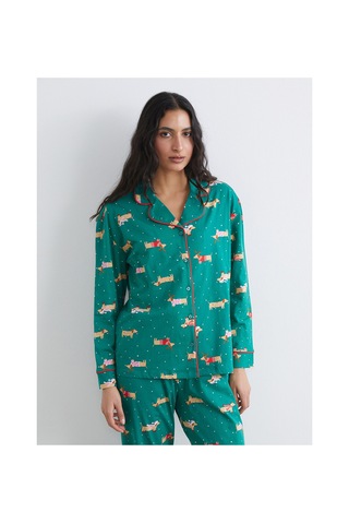Lcw Dream Yeşil Gömlek Yaka Yılbaşı Temalı Kadın Pijama Takım