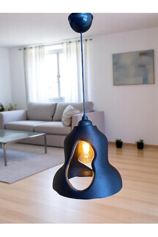 Beton Görünümlü Şık Ve Modern İskandinav Avize Rustik Ampul Hediyeli Siyah