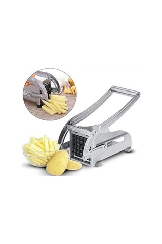 Patates Sebze Kesici Paslanmaz Çelik Mükemmel Kesme 2 Ek Parçası İle Patates Presi Dilimleme Cihazı Gümüş