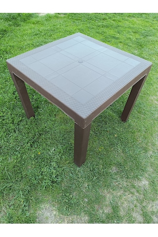 Evko Mobilya Rattan 90x90 Masa, Plastik Masa, Bahçe Balkon Teras Masası, Kare Masa, Dış Mekan Masası Acı Kahverengi