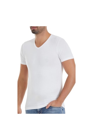 Yıldız Çamaşır Erkek Bambu V Yaka Kısa Kol Likralı Fanila Atlet 480-481-482 - 3 Adet Beyaz