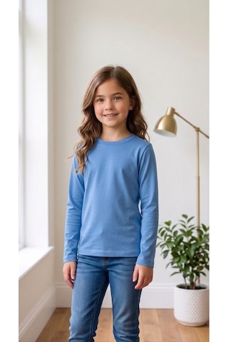 Merdia Kids Kız Erkek Çocuk 3'lu Basic Mevsimlik Tişört Mavi