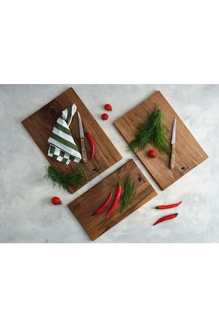 Hıcowood Doğal Ceviz Kesme Sunum Tahtası 3'lü Set -Lazerle İsim/Söz Yazılır