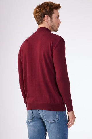 Dufy %100 Pamuk Düz Erkek Triko - Slim Fit Bordo