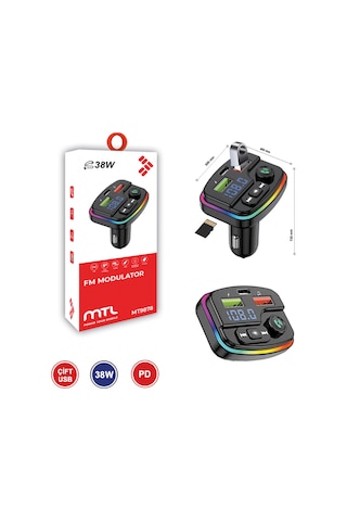 38w Pd Ve Qc Destekli Type-c Çıkışlı Bluetooth Fm Modülatör, Rgb Işıklı Hızlı Araç Şarj Cihazı