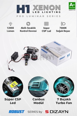 S-dizayn Pro Luminar H1 Led Xenon / 60w / 12000lm / 7000k A+ Kalite