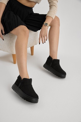 Kalın Poli Taban İçi Astarlı Süet Görünümlü Kadın Siyah Günlük Bot Tbprf005 Siyah