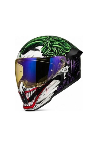 Ruroc Atlas 4.0 The Joker Kapalı Motosiklet Kaskı, Aurora Blue Vizör Dot Sertifika Çok Renkli