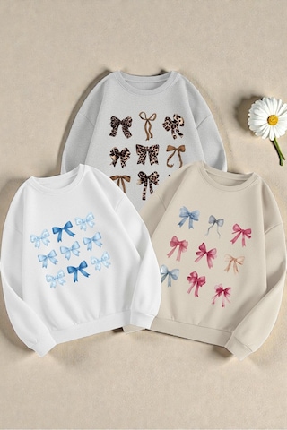 Uyguntarz Çok Renkli En Sevilen Kurdele Baskılı Sweatshirt 3'lü Fırsat Paketi