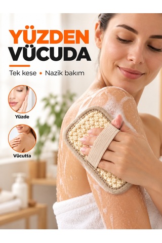 Hanex Doğal Pamuk Yüz ve Vücut Kesesi Yumuşak Dokulu Banyo ve Temizlik Kesesi 18 CM