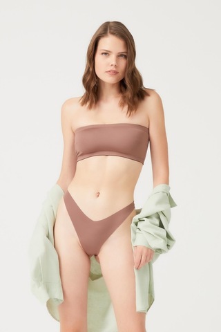 Kahverengi Straplez Crop Top Büstiyer Kahverengi