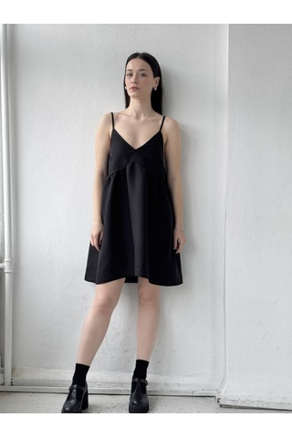 Retrobird Tasarım June Askılı Mini Elbise Kadın Siyah-13905 Siyah