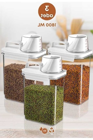 Novahub 3 Lü Sızdırmaz Depolama Kapağı, 1800 Ml Saklama Kabı Erzak Şeffaf