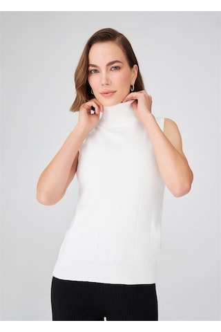 Peraluna Kadın Balıkçı Yaka Dar Kalıp Kolsuz Bluz Ekru-Ekru