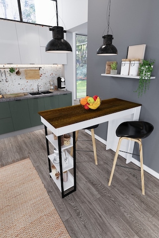 Dekorfim DF01103BR Raflı Yüksek Bar Masası Mutfak Yemek Masası