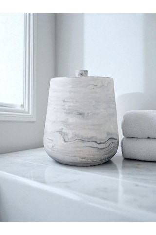 2 Parça Beton Çöp Kovası Banyo Mutfak Tuvalet Wc 18 Cm 4 Litre Kapaklı Kutu Gri