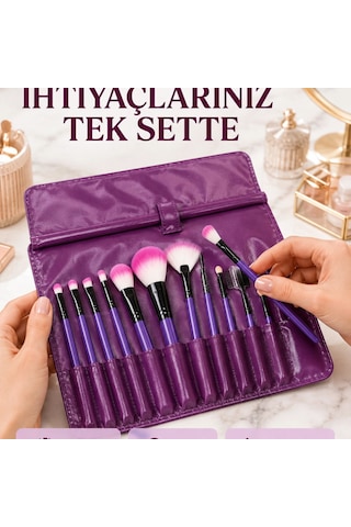 Yumuşak Fiber Kıllardan Oluşan 12'li Makyaj Fırçası Seti Göz Farı Allık Ve Kontür İçin 54422605