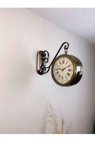 Eskitme Metal Nostalji İstasyon Saati 36 X 25 Cm