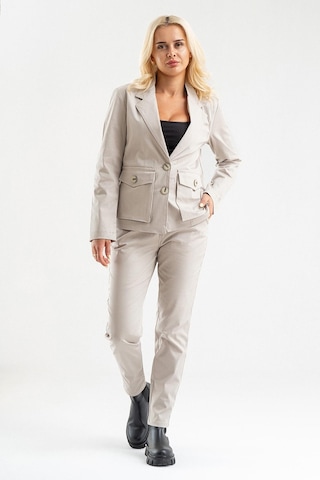 Bold & Young Kadın Üç Cepli Likralı Pamuklu Astarsız Blazer Ceket Bej