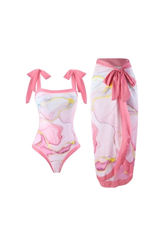 Tcherchi Plaj Mayosu 2 Parçalı Pembe Desen Tek Parça Mayo Pembe