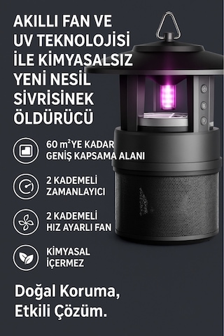 Vom-01 Sivrisinek Kovucu Ve Öldürücü Elektrikli - Dış Ortam - Kimyasalsız Uv Vakum Teknolojisi