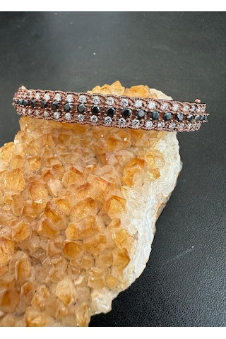 Otantik Oniks Ve Zirkon Taşlı Kilitli Gümüş Bileklik 925 Ayar