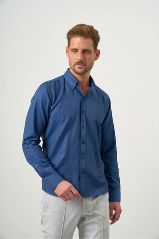 Morven Lacivert Düğmeli Yaka Kolay Ütülenebilir Oxford Pamuklu Slim Fit Gömlek 99ms004001200 Lacivert