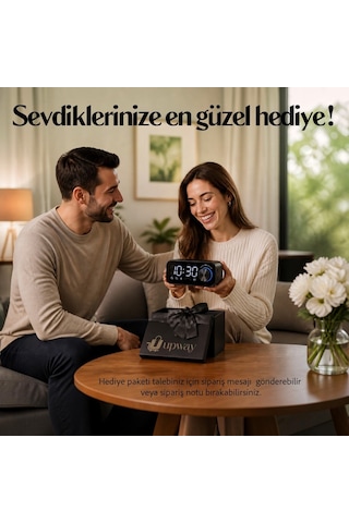 Upway Led Işıklı Dijital Masa Saati Bluetooth Hoparlör Sd Kart Çift Alarm Siyah