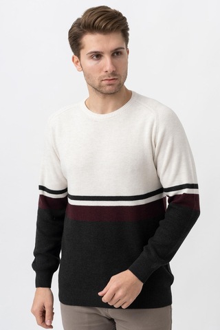 White Stone Medellín 10195 Slim Fit Bisiklet Yaka Triko Ekru Bordo Antrasit-ekru Bordo Antrasit Ekru - Bordo - Antrasit