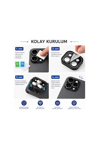Safir Lens İphone 17 Air Uyumlu Kolay Kurulum Aparatlı Alüminyum Çerçeveli 9h Kamera Lens Koruyucu - Siyah