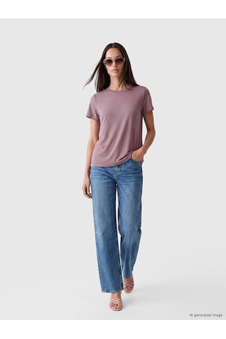 Lcw Everyday Pembe Bisiklet Yaka Soft Touch Kadın Tişört