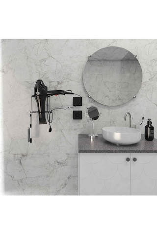 Decorev Dc-5119 Dekoratik Siyah Yapıştırmalı Fön Banyo Metal Saç